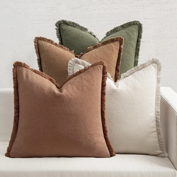 Set of 4 Linen Fringe Throw Pillows